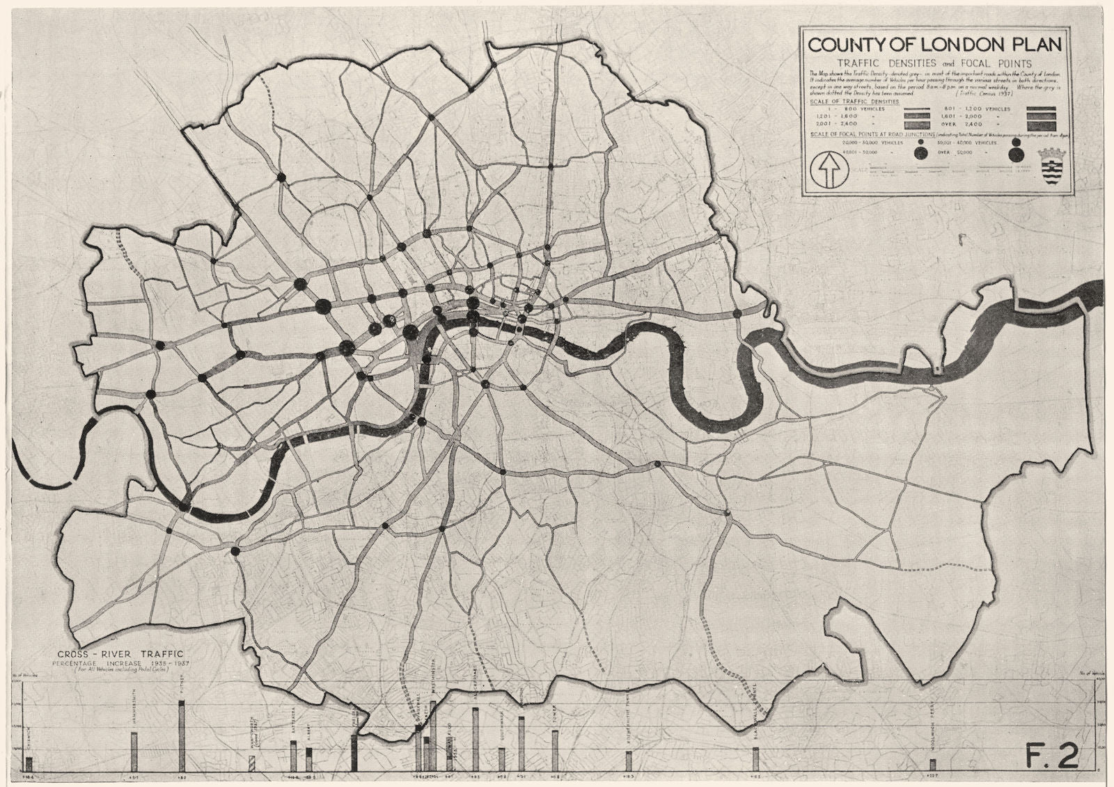 LONDON. Communications. Traffic Densities 1943 old vintage map plan chart